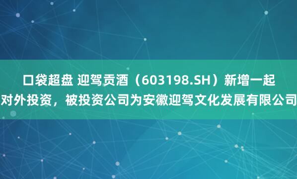 口袋超盘 迎驾贡酒（603198.SH）新增一起对外投资，被投资公司为安徽迎驾文化发展有限公司