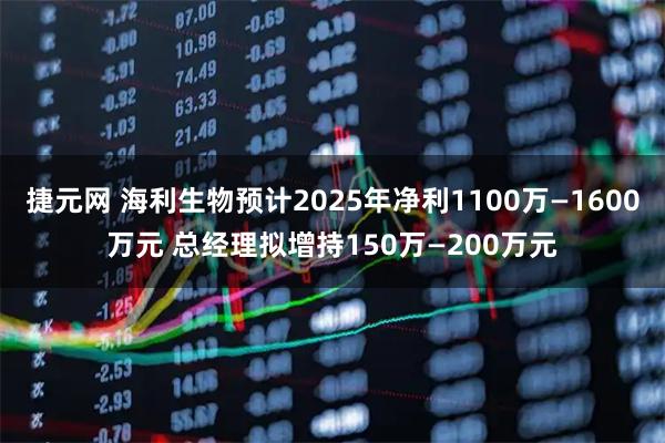 捷元网 海利生物预计2025年净利1100万—1600万元 总经理拟增持150万—200万元